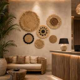 Seagrass Wall Decor Setof 6 Woven Rattan Circle Art Boho Gallery Hanging - thumbnail 2