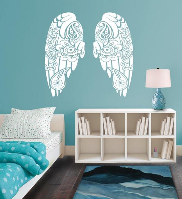 Patterned Angel Wings Wall Decal - Paisley Or Floral Vinyl Art - image 1