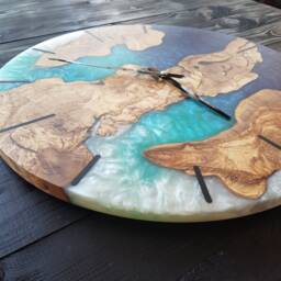 Custom Resin & Olive Wood Wall Clock Live Edge Rustic Home Decor - thumbnail 3