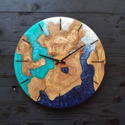Custom Resin & Olive Wood Wall Clock Live Edge Rustic Home Decor - thumbnail 4