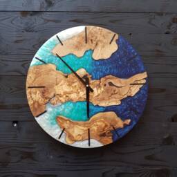Custom Resin & Olive Wood Wall Clock Live Edge Rustic Home Decor - thumbnail 1