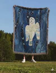 Woven Owl Blanket - Mystical Celestial Moon & Stars Tapestry Dark Academia Wall Hanging Nature Inspired Cotton Throw - thumbnail 1