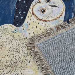 Woven Owl Blanket - Mystical Celestial Moon & Stars Tapestry Dark Academia Wall Hanging Nature Inspired Cotton Throw - thumbnail 2
