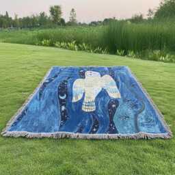 Woven Owl Blanket - Mystical Celestial Moon & Stars Tapestry Dark Academia Wall Hanging Nature Inspired Cotton Throw - thumbnail 3