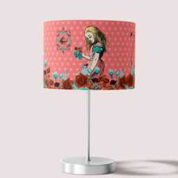 Lampshade Alice in Wonderland Coral Pink Green Velvet - Drum Lamp Shade 25cm 30cm 35cm 40cm 45cm Table Lamp Shade, Ceiling Shade, Pendant - thumbnail 2
