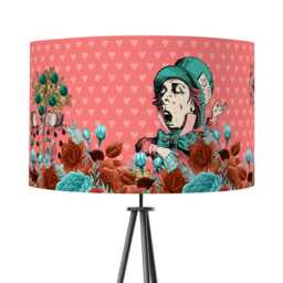 Lampshade Alice in Wonderland Coral Pink Green Velvet - Drum Lamp Shade 25cm 30cm 35cm 40cm 45cm Table Lamp Shade, Ceiling Shade, Pendant - thumbnail 3