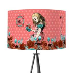 Lampshade Alice in Wonderland Coral Pink Green Velvet - Drum Lamp Shade 25cm 30cm 35cm 40cm 45cm Table Lamp Shade, Ceiling Shade, Pendant