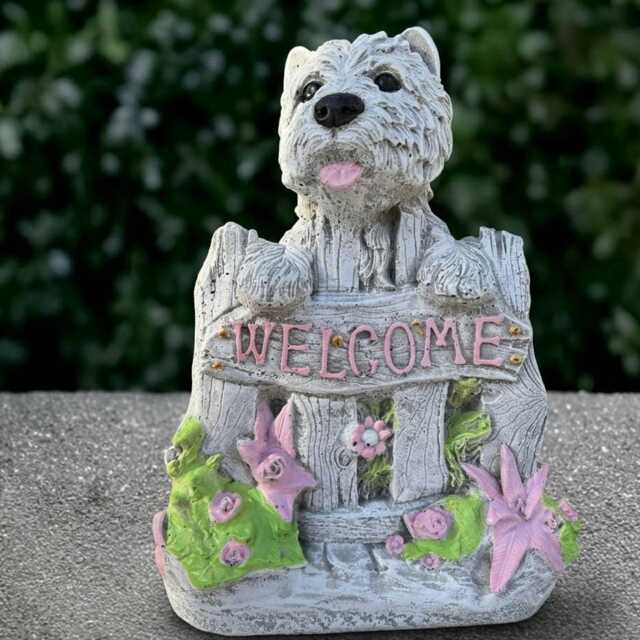 Cute Welcome Sign Westie Dog Statue Concrete Yorkie Sculpture Outdoor Terrier Figure Handmade Ornament Dog Lover Gift Yard Art - image 1