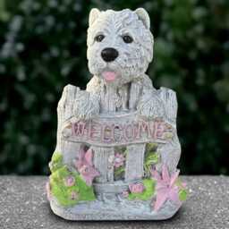 Cute Welcome Sign Westie Dog Statue Concrete Yorkie Sculpture Outdoor Terrier Figure Handmade Ornament Dog Lover Gift Yard Art - thumbnail 3