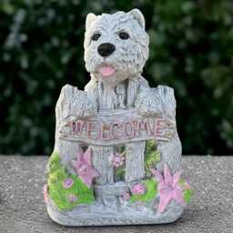 Cute Welcome Sign Westie Dog Statue Concrete Yorkie Sculpture Outdoor Terrier Figure Handmade Ornament Dog Lover Gift Yard Art - thumbnail 4