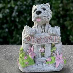 Cute Welcome Sign Westie Dog Statue Concrete Yorkie Sculpture Outdoor Terrier Figure Handmade Ornament Dog Lover Gift Yard Art - thumbnail 1
