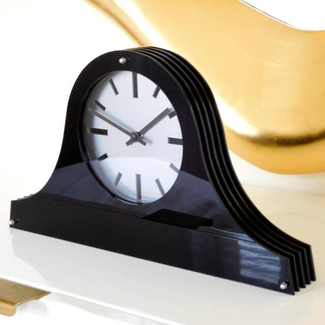 Louis Spirit Gloss Black Silver Dial Mantel Clock - image 1