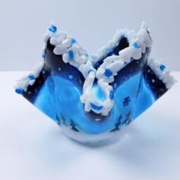 Winter Holidays Candle Holder. Blue & White Fused Glass. Original Design - thumbnail 2