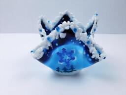 Winter Holidays Candle Holder. Blue & White Fused Glass. Original Design - thumbnail 1