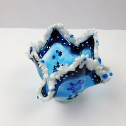 Winter Holidays Candle Holder. Blue & White Fused Glass. Original Design - thumbnail 3
