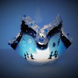 Winter Holidays Candle Holder. Blue & White Fused Glass. Original Design - thumbnail 4