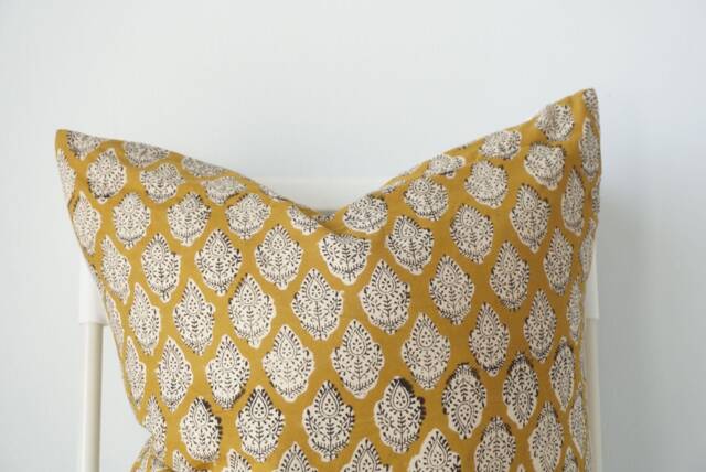 "Block Print Pillow Cover Floral Batik, Boho Farmhouse Decor - 20"" X 20" - image 1