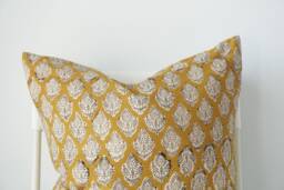 "Block Print Pillow Cover Floral Batik, Boho Farmhouse Decor - 20"" X 20" - thumbnail 1