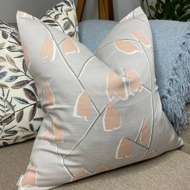 Scandi Cushion Pillow Cover John Lewis & Partners Fabric Lotta Retro Style Leaf Pink Grey Handmade in UK Double Sided - image 1