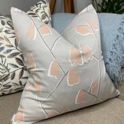 Scandi Cushion Pillow Cover John Lewis & Partners Fabric Lotta Retro Style Leaf Pink Grey Handmade in UK Double Sided - thumbnail 1