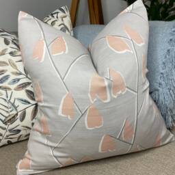 Scandi Cushion Pillow Cover John Lewis & Partners Fabric Lotta Retro Style Leaf Pink Grey Handmade in UK Double Sided - thumbnail 4