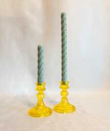 Amber Yellow Glass Candlestick Holder - Vintage Style Taper Candle Sold Individually - thumbnail 1