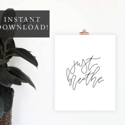Just Breathe Poster, Printable Wall Art, Inspirational Quote, Home Decor, Minimalist Print, Office Digital Download, Art - thumbnail 2
