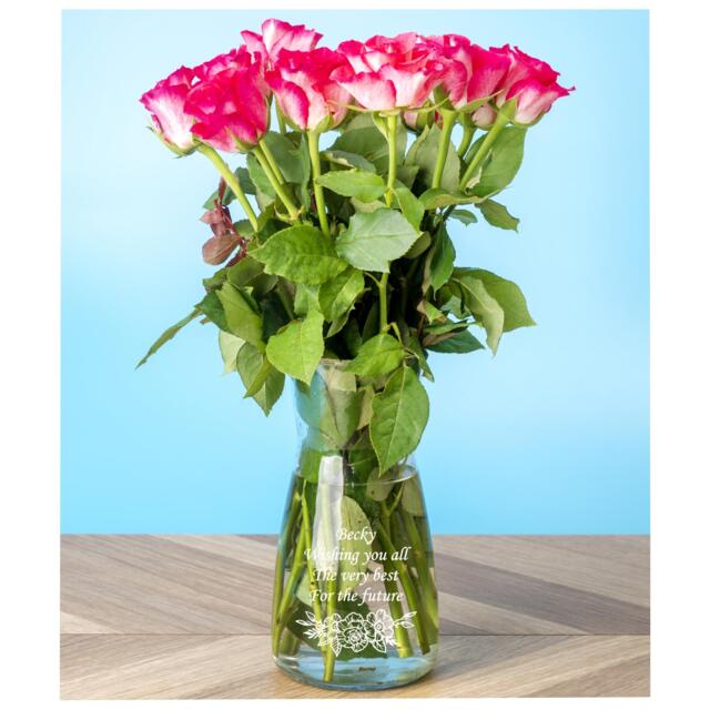 Personalised Rose Design Glass Vase Engraved Gifts Ideas For Her Women's Flowers Birthday Mothers Mum Wedding Valentines Day Anniversary - image 1