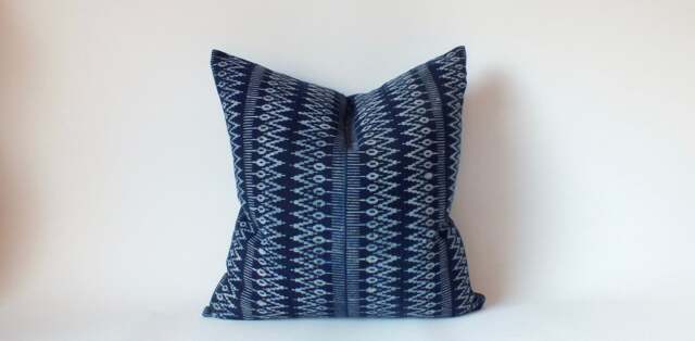 Blue Hmong Pillow Cover Handprinted Batik Indigo Cushion - image 1