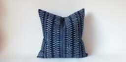 Blue Hmong Pillow Cover Handprinted Batik Indigo Cushion - thumbnail 1