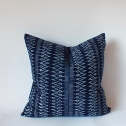 Blue Hmong Pillow Cover Handprinted Batik Indigo Cushion - thumbnail 3