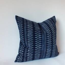 Blue Hmong Pillow Cover Handprinted Batik Indigo Cushion - thumbnail 2