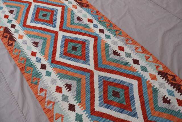 3x9 Afghan Kilim Runner Rug Handmade Veg Dyes Wool Rug, Geometric Design Flatweave Oriental Turkmen 9 Ft Hallway - image 1