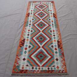 3x9 Afghan Kilim Runner Rug Handmade Veg Dyes Wool Rug, Geometric Design Flatweave Oriental Turkmen 9 Ft Hallway - thumbnail 2