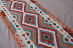 3x9 Afghan Kilim Runner Rug Handmade Veg Dyes Wool Rug, Geometric Design Flatweave Oriental Turkmen 9 Ft Hallway - thumbnail 1