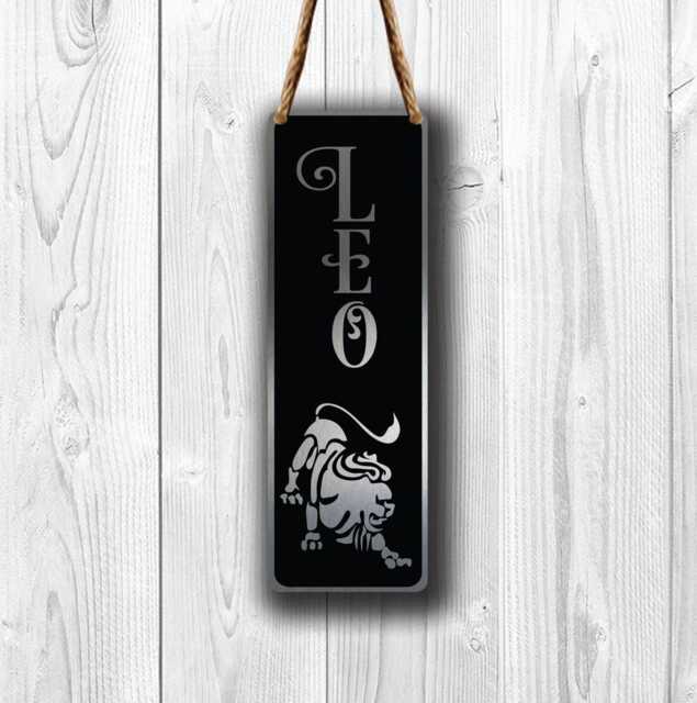 Leo Zodiac Sign Wall Art Brushed Silver Metal Plaque - image 1
