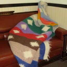 Handwoven Wool Bedspread Queen King Throw Blanket, Carpathian Design - thumbnail 2