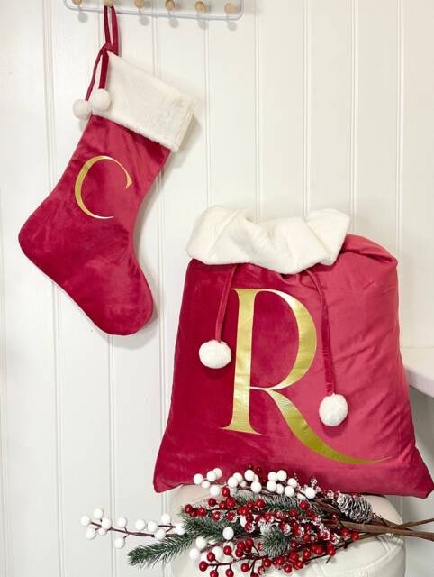 Personalised Luxury Velvet Christmas Sack & Stocking Set, Present Sack, Stocking, Decoration, Gift For Her - image 1