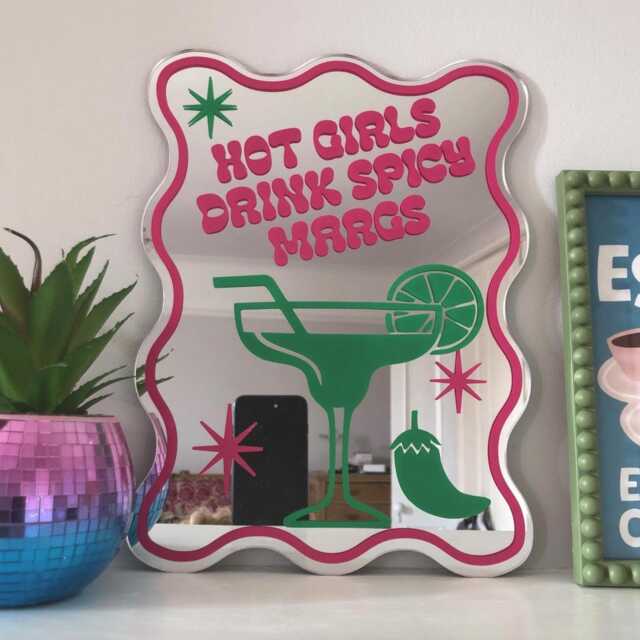Spicy Margs Mirror, Printed Mirrors, Vinyl Decal Cocktail Hot Girls Drink Print On Trendy Cocktails - image 1