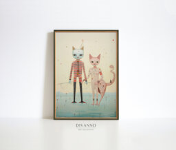 Duo Cats Print, Wild Colourful Wall Art, Couple Canvas, Poster, Cat Lover Gift, Digital Download, Trendy Home Decor, Art Room Printable - thumbnail 1