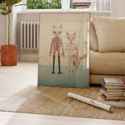 Duo Cats Print, Wild Colourful Wall Art, Couple Canvas, Poster, Cat Lover Gift, Digital Download, Trendy Home Decor, Art Room Printable - thumbnail 3
