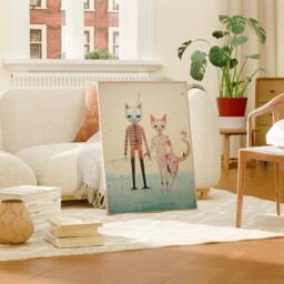 Duo Cats Print, Wild Colourful Wall Art, Couple Canvas, Poster, Cat Lover Gift, Digital Download, Trendy Home Decor, Art Room Printable - thumbnail 2