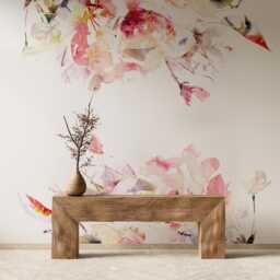 Spring Floral Wall Mural - Watercolor Pink Flower Peel & Stick Wallpaper Romantic Removable Decor - thumbnail 1