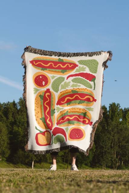 Hotdog Woven Throw Blanket Funny Foodie Decor - image 1
