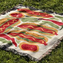 Hotdog Woven Throw Blanket Funny Foodie Decor - thumbnail 3