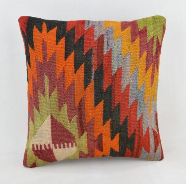 "Kilim Pillow, Wool Kilim Cousin From Anatolia, 40x40 cm, 16""x16" - image 1