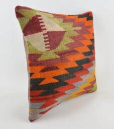 "Kilim Pillow, Wool Kilim Cousin From Anatolia, 40x40 cm, 16""x16" - thumbnail 2