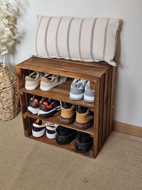 Rustic Wooden Crate Shoe Rack - 3-Tier Solid Pine Storage Bench - image 1