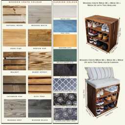 Rustic Wooden Crate Shoe Rack - 3-Tier Solid Pine Storage Bench - thumbnail 2