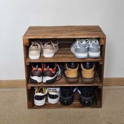 Rustic Wooden Crate Shoe Rack - 3-Tier Solid Pine Storage Bench - thumbnail 4